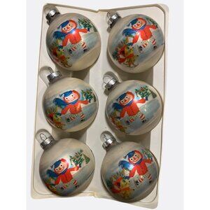 Vintage Corning Glass Works Christmas Ornaments Set Of 6 With  Winter Scenes